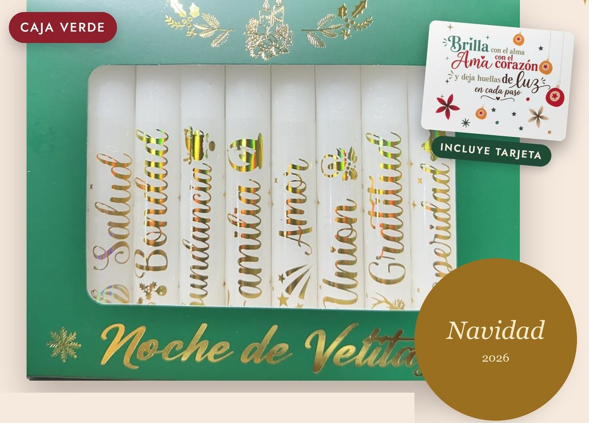 Noche de Velitas · Letras doradas · Caja verde