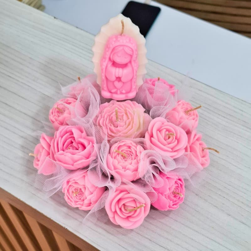 Bouquet en tonos rosa y azul