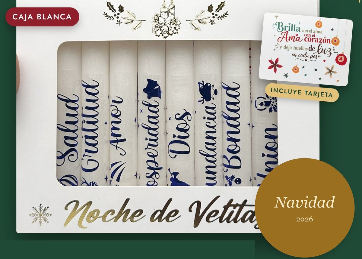 Noche de Velitas · Letras azules · Caja blanca