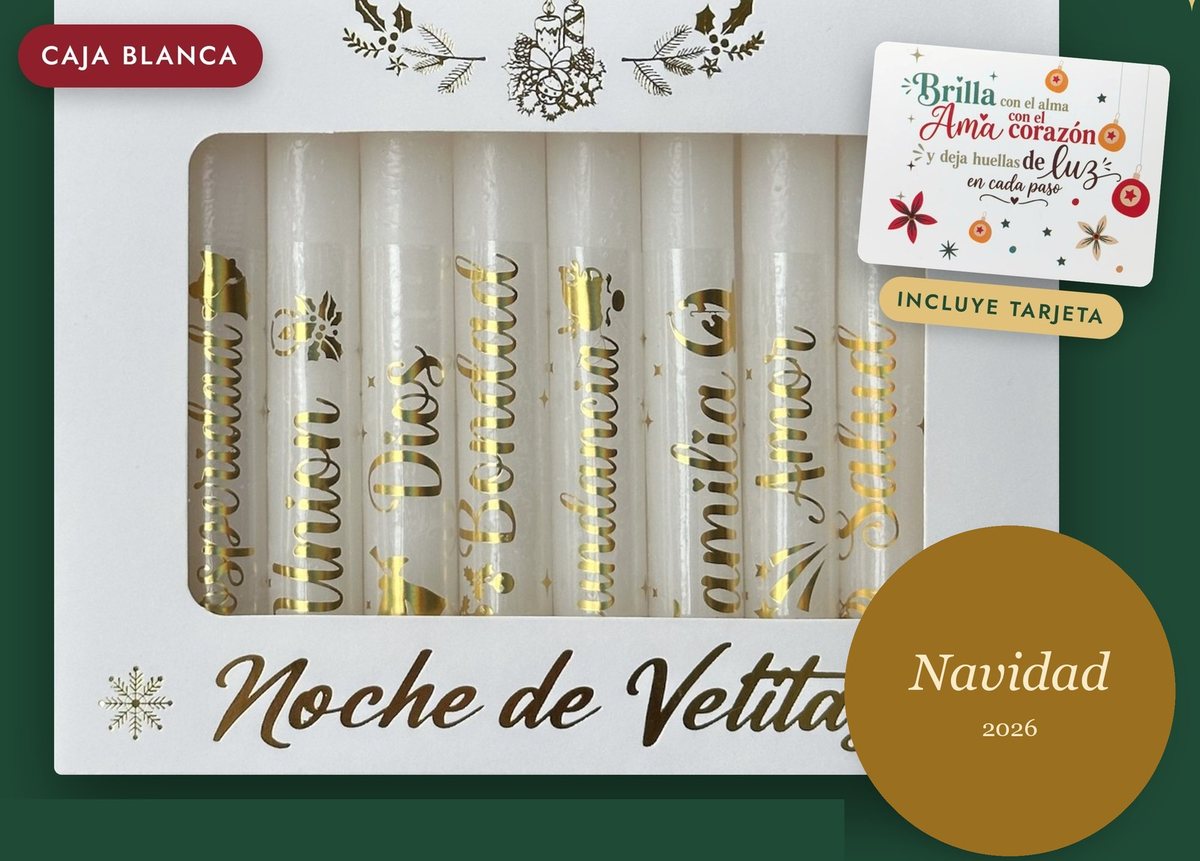 Noche de Velitas · Letras doradas · Caja blanca