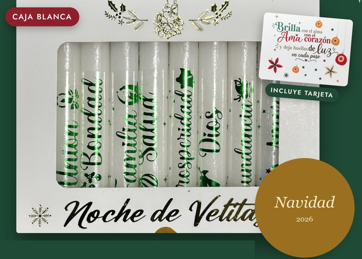 Noche de Velitas · Letras verdes · Caja blanca