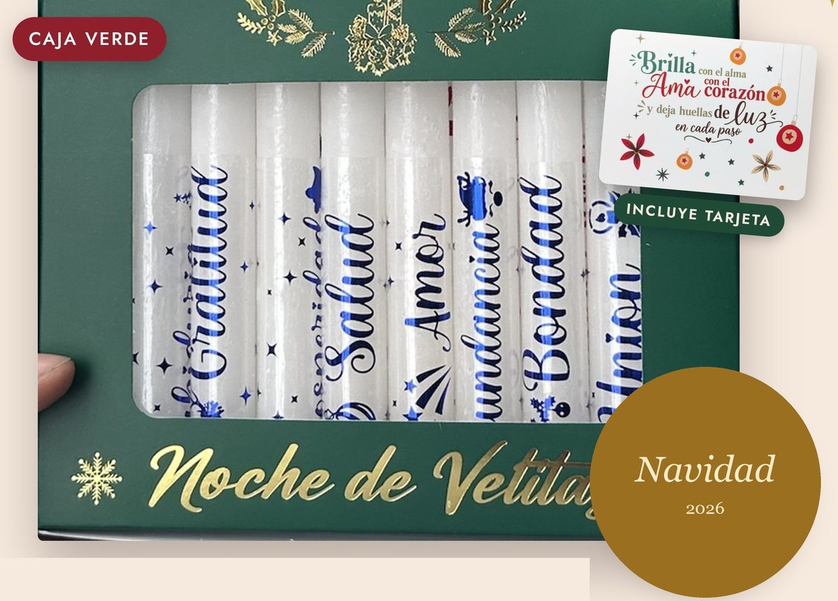Noche de Velitas · Letras azules · Caja verde