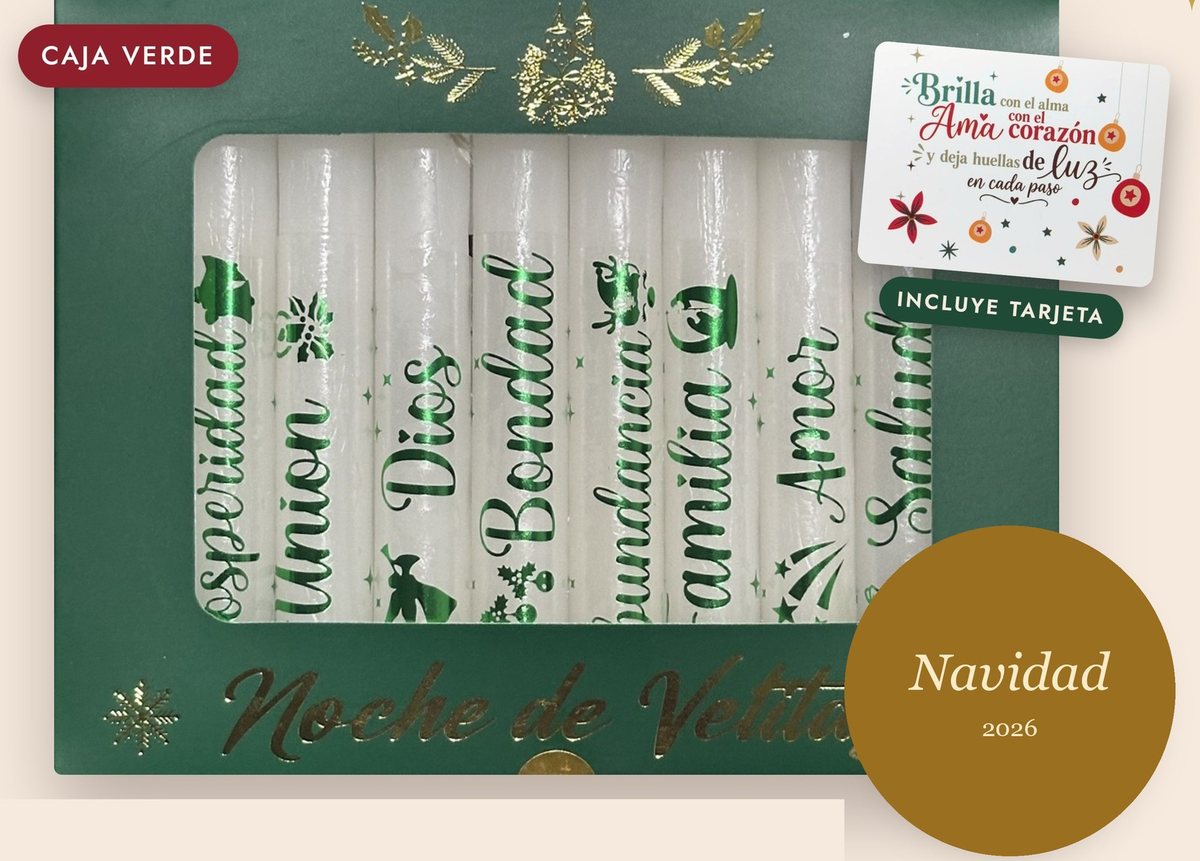 Noche de Velitas · Letras verdes · Caja verde